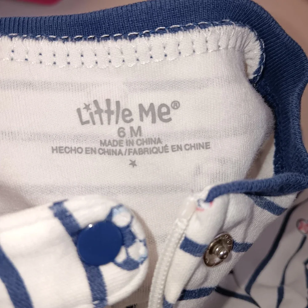 VTG Y2K Footie Pajamas Little Me Striped Sports Baseball Soccer Football‎ Boy 6M